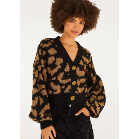 Cardigan Curto Tricot Lurex Onça
