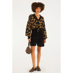 Cardigan Curto Tricot Lurex Onça